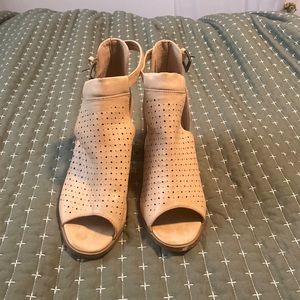 Nude open toe booties